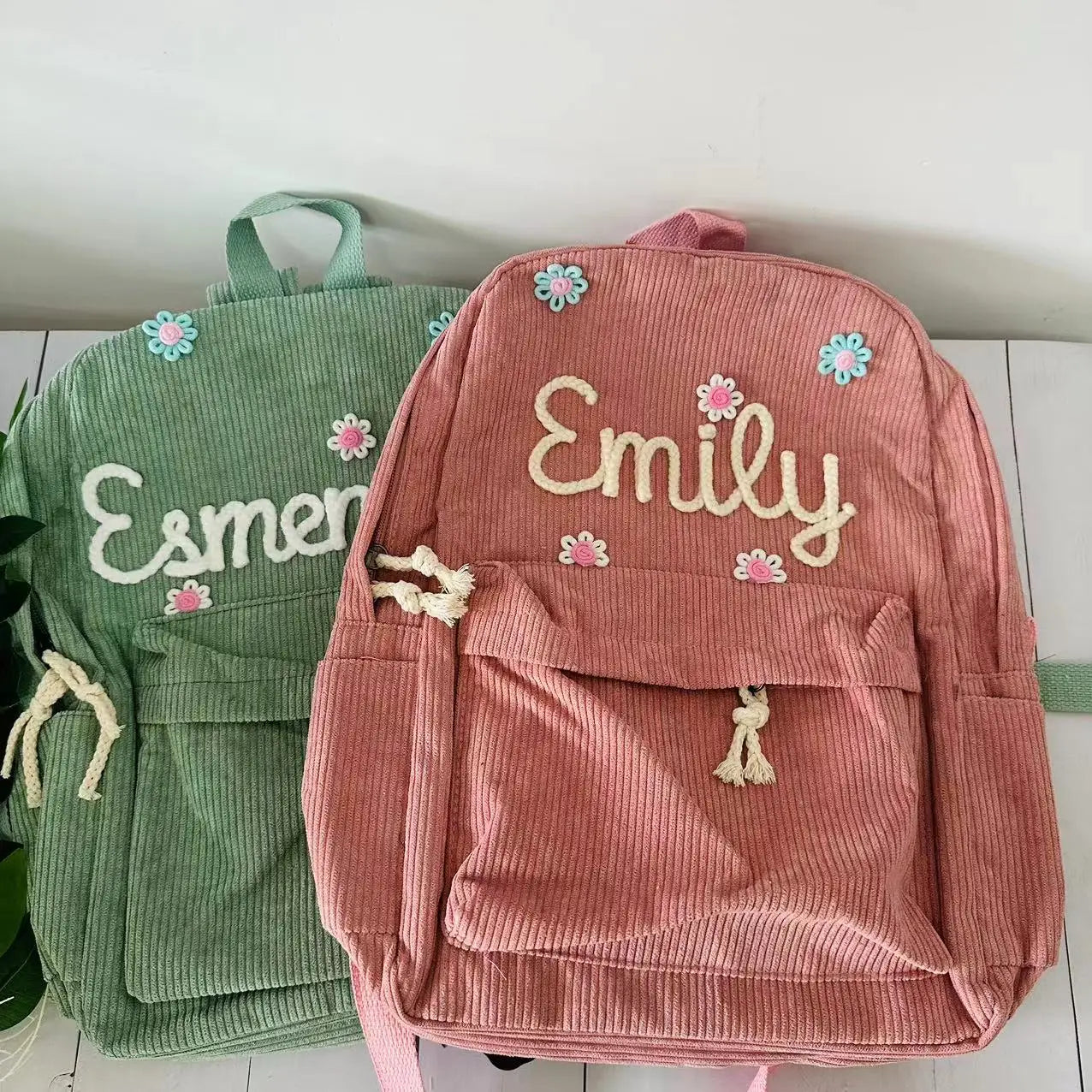 Embroidered Kids Backpack – Soft Corduroy Personalized Toddler Bag for Boys & Girls