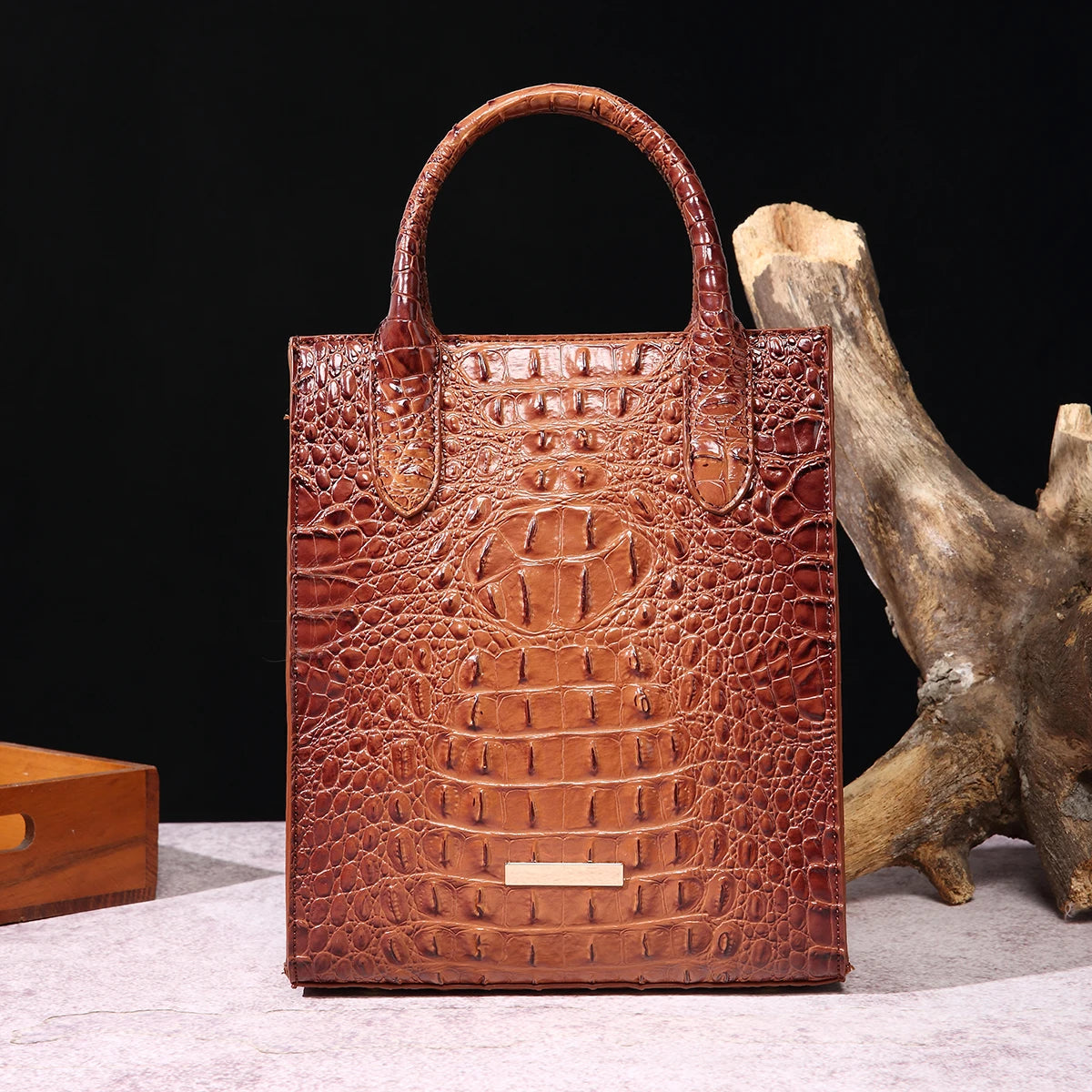 Vintage Crocodile Pattern Tote Bag – Luxury PU Leather Satchel