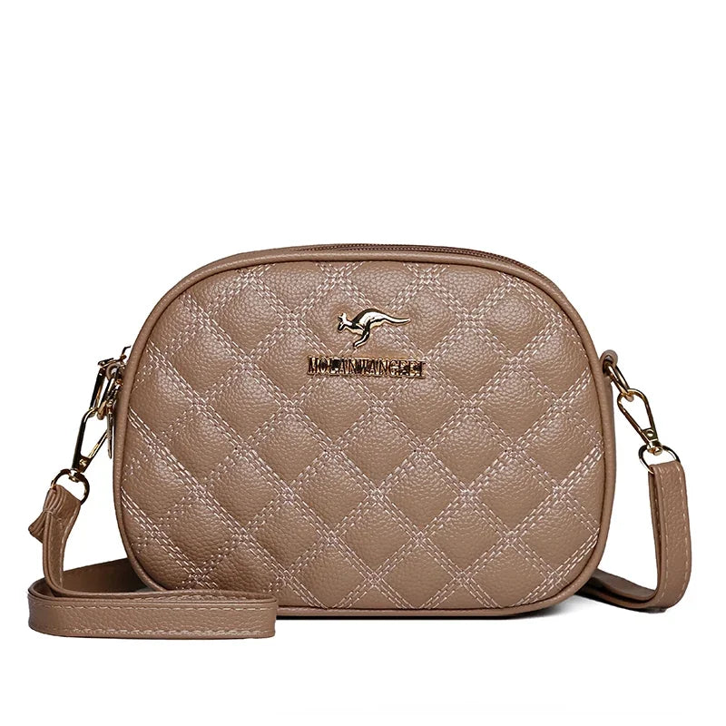 Elegant Triple-Zip Handbag – Croc-Texture PU Leather Crossbody Bag