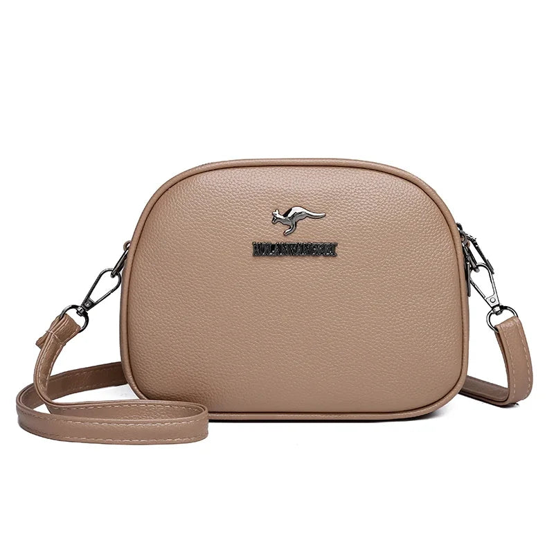 Elegant Triple-Zip Handbag – Croc-Texture PU Leather Crossbody Bag