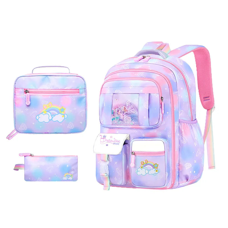 3Pcs Girls Backpack Set – Waterproof School Bag with Lunch & Pencil Case