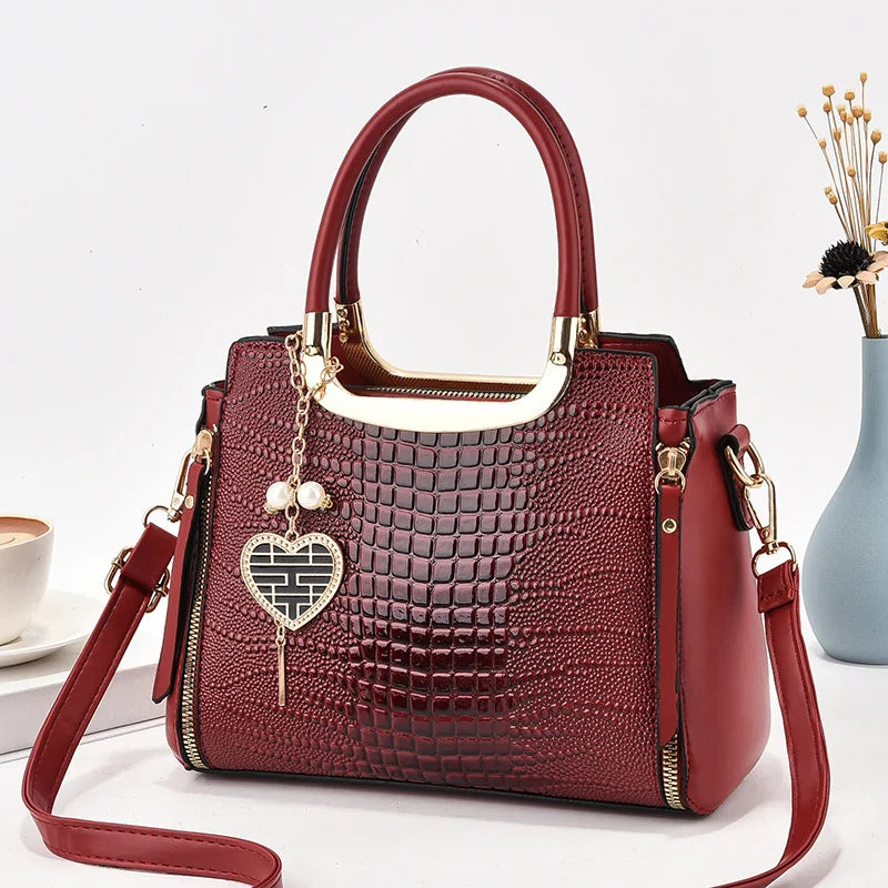 Glossy Crocodile Texture Satchel