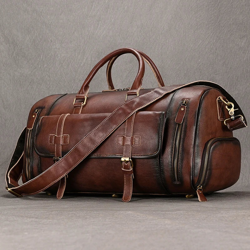 Retro Leather Weekender Bag – Large Travel Duffel Bag