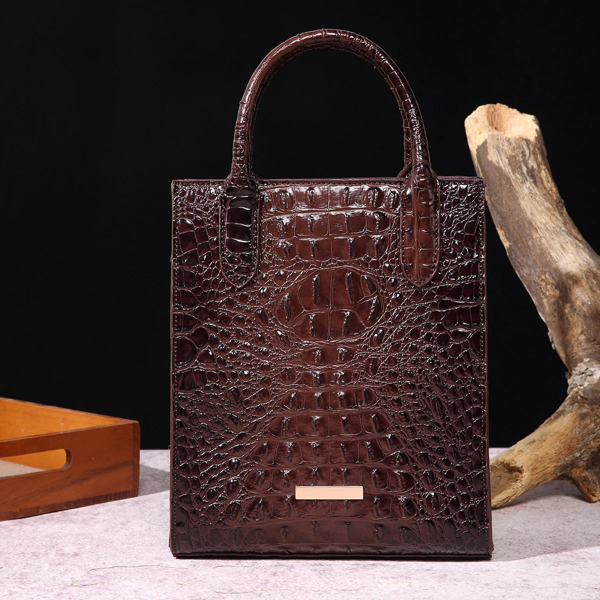 Vintage Crocodile Pattern Tote Bag – Luxury PU Leather Satchel