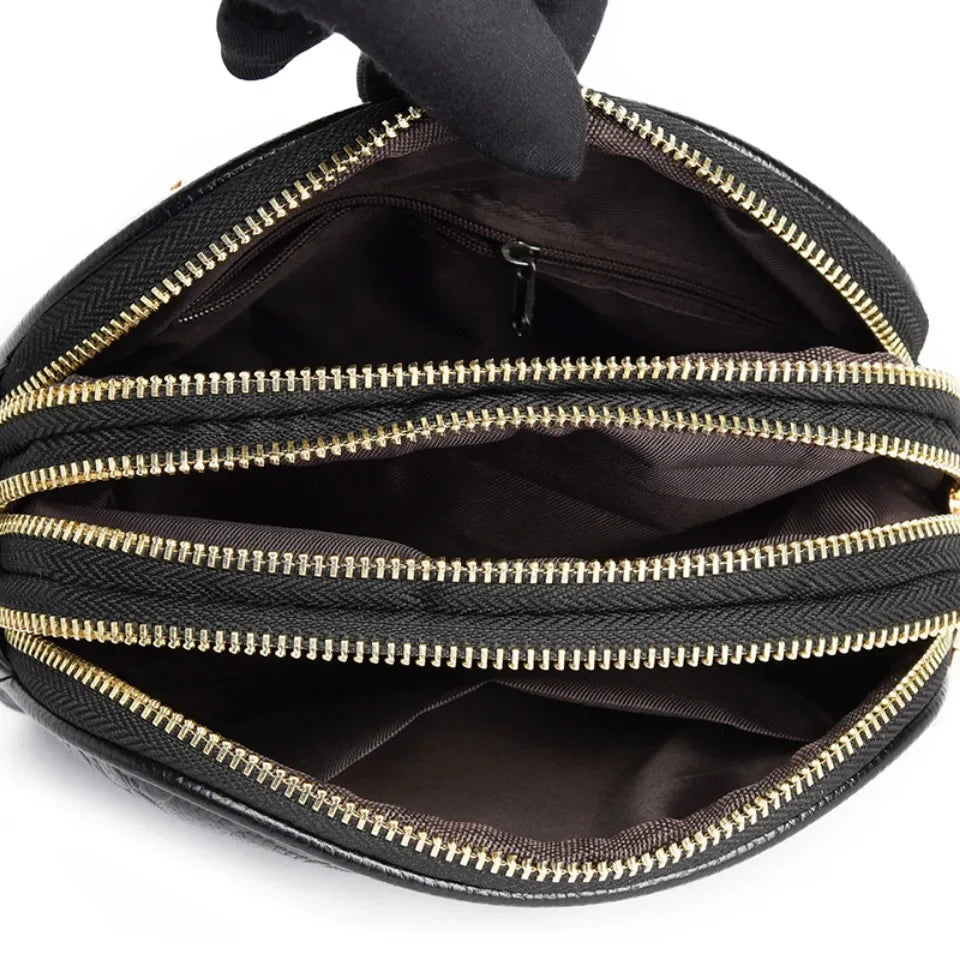 Elegant Triple-Zip Handbag – Croc-Texture PU Leather Crossbody Bag