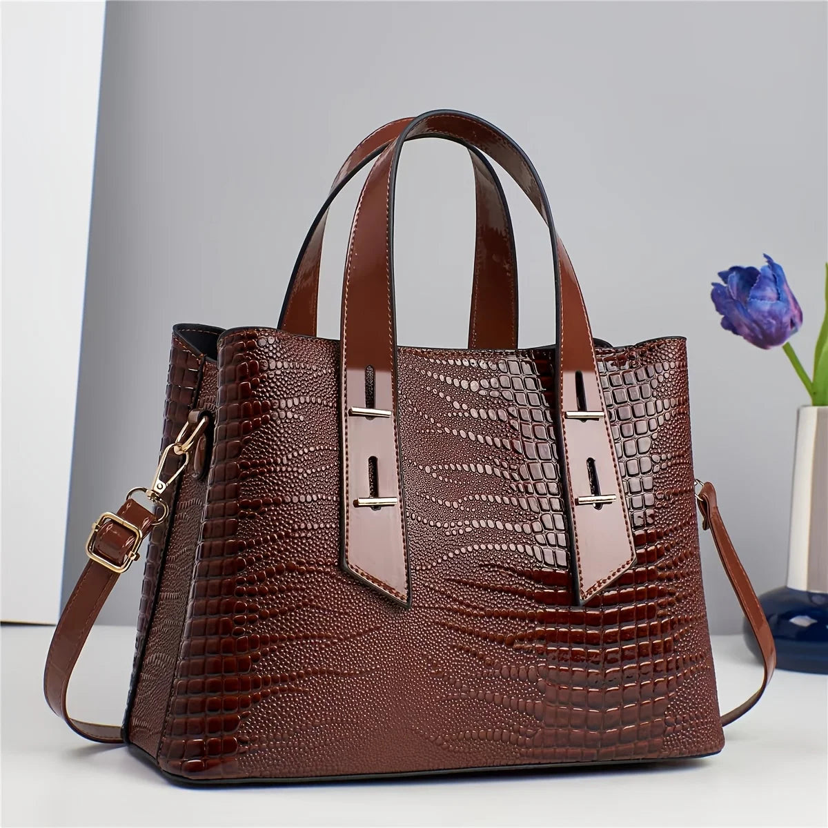 Luxury PU Leather Crocodile Pattern Bag – Colorful Shoulder & Tote Handbag