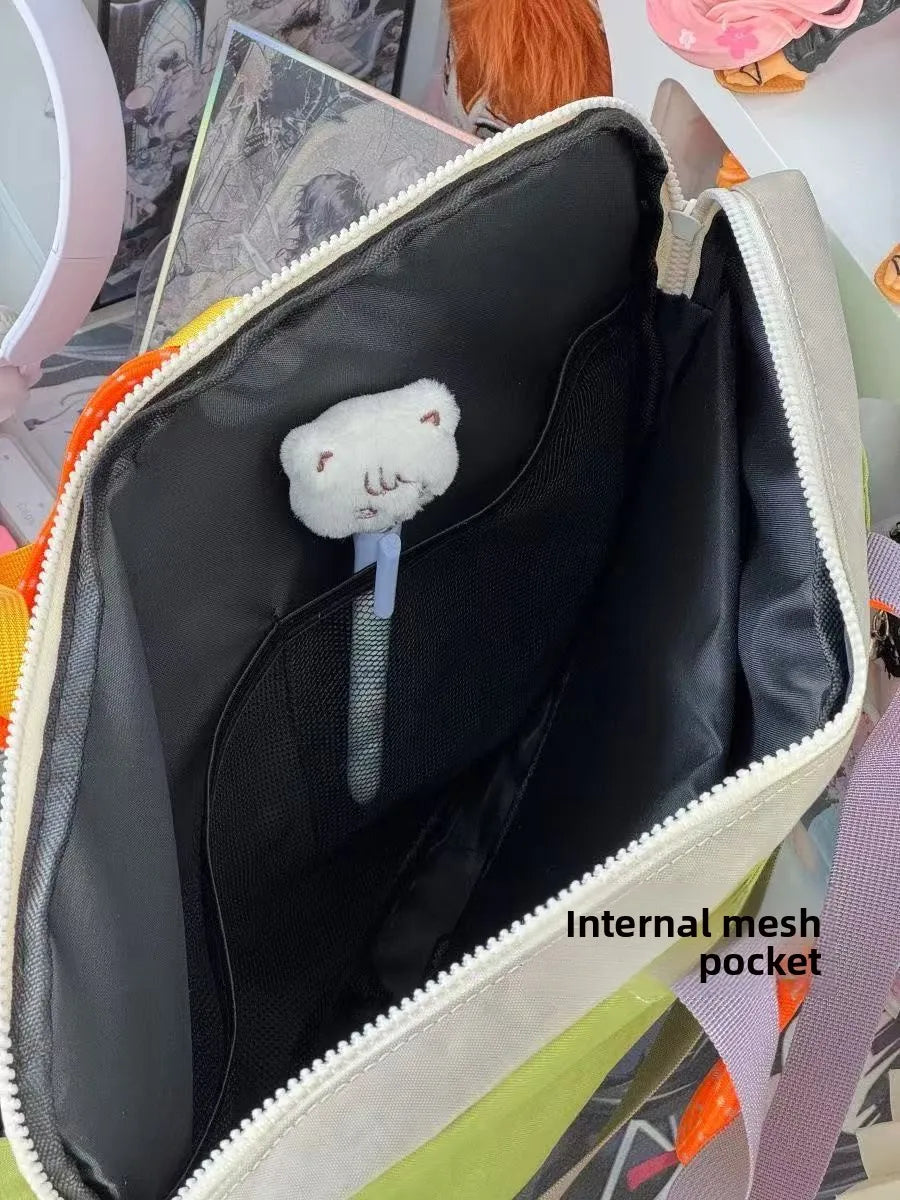 Color Block Portable Laptop Crossbody Bag for Students