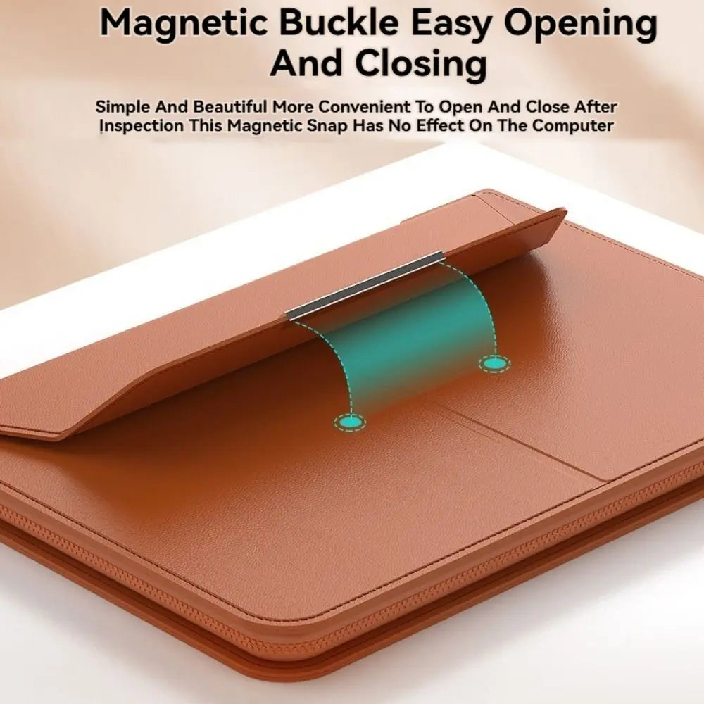 13–16 Inch Leather Laptop Bag – Automatic Closing Multifunction Carrying Pouch