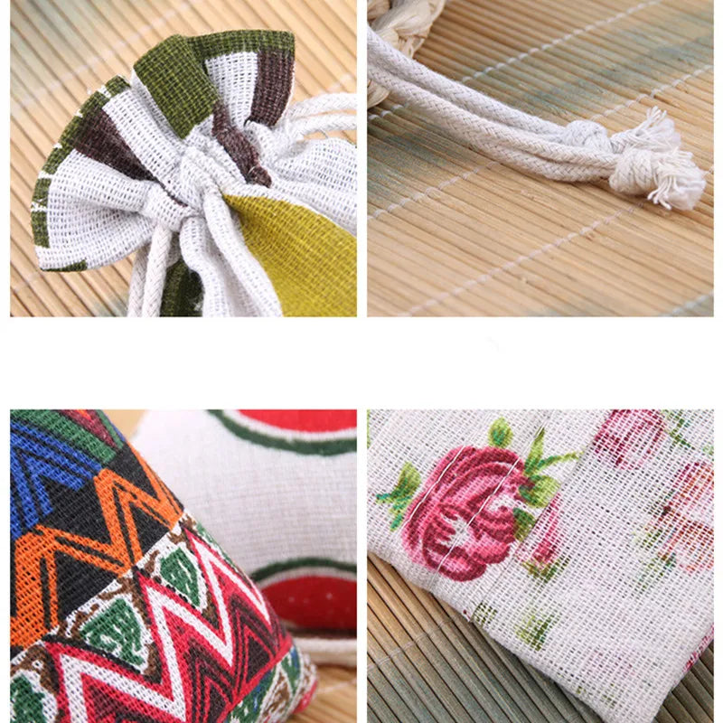 Mini Cartoon Linen  Drawstring Pouches