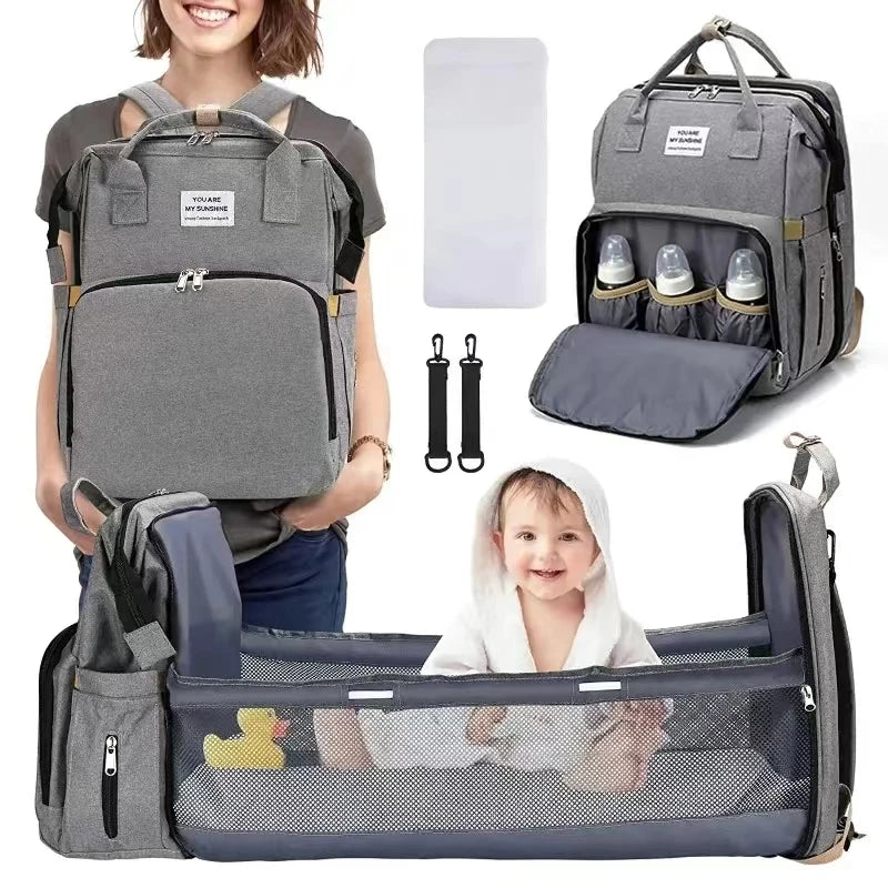 Foldable Baby Crib Backpack – Travel Nappy Bag with Insulated Compartments