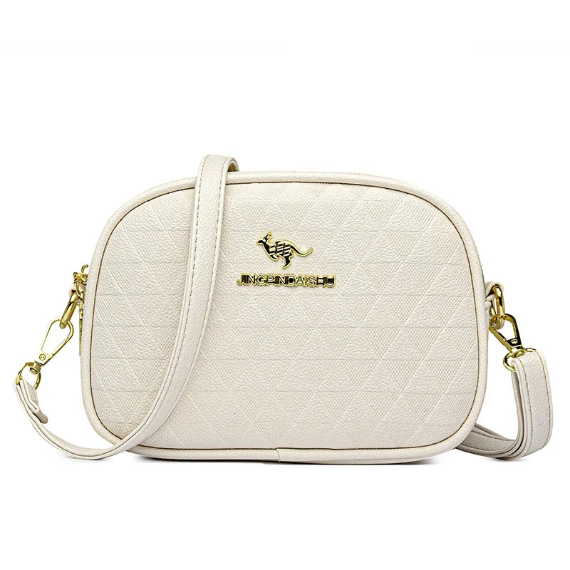 Elegant Triple-Zip Handbag – Croc-Texture PU Leather Crossbody Bag