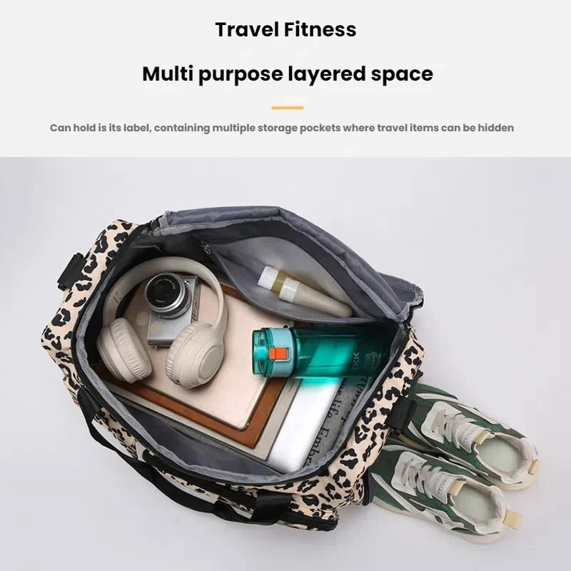 Leopard Print Travel Bag – Large Capacity Sports Fitness Duffle with Multiple Pockets