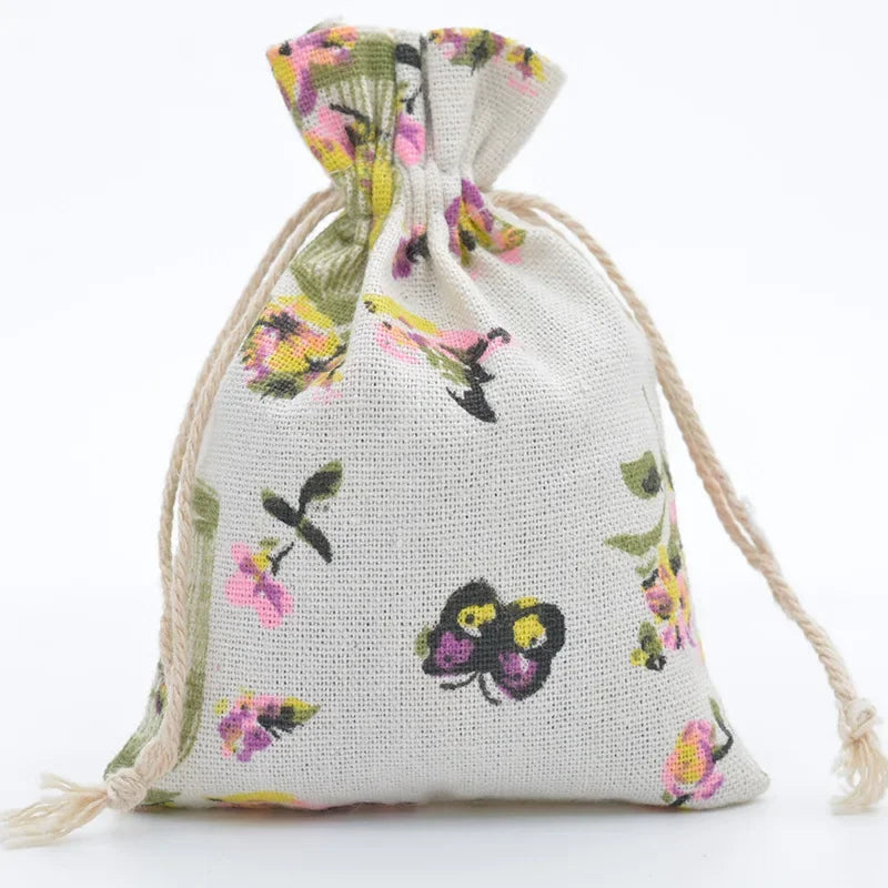 Multi-Colored Cotton Linen Drawstring Bag