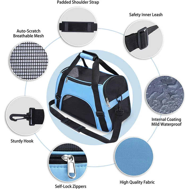 Foldable Cat & Dog Carrier Bag – Portable Mesh Breathable Travel Handbag