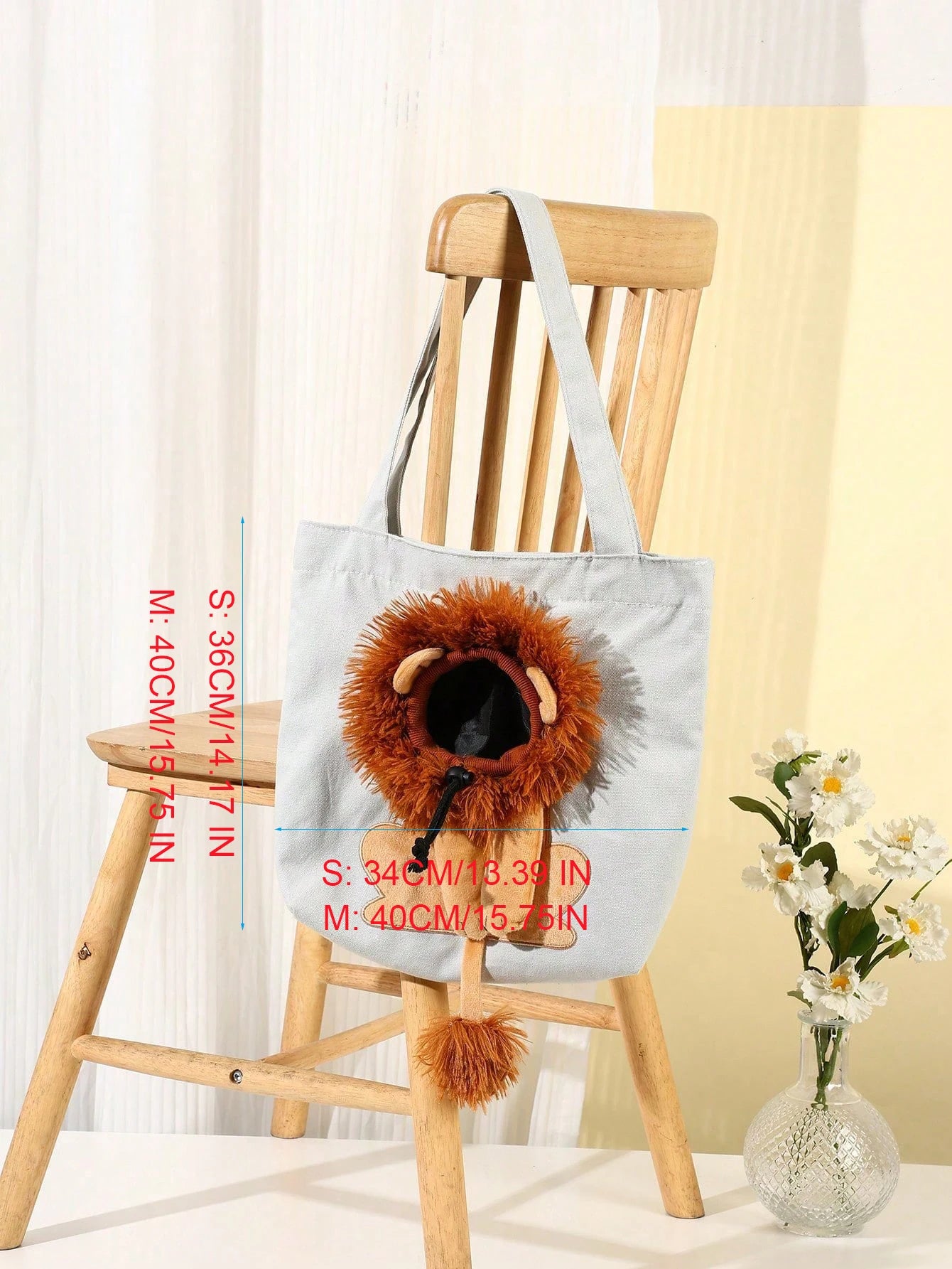 Lion-Shaped Pet Canvas Shoulder Bag – Cute Cat Carrier Tote for Outdoor Travel