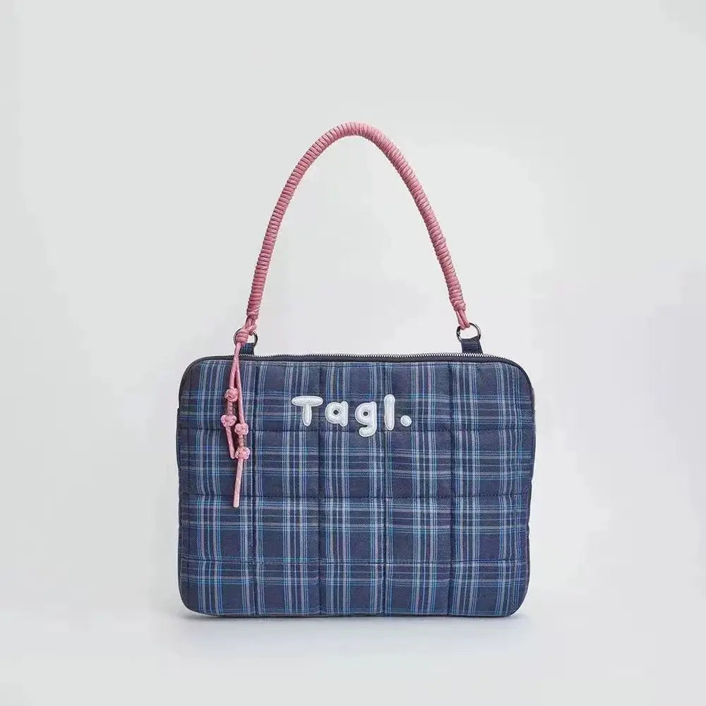 Vintage Plaid Laptop Shoulder Bag for Women – Fits MacBook