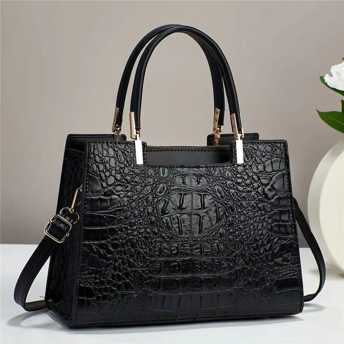 Classic Crocodile Texture PU Leather Bag – Large Capacity Tote