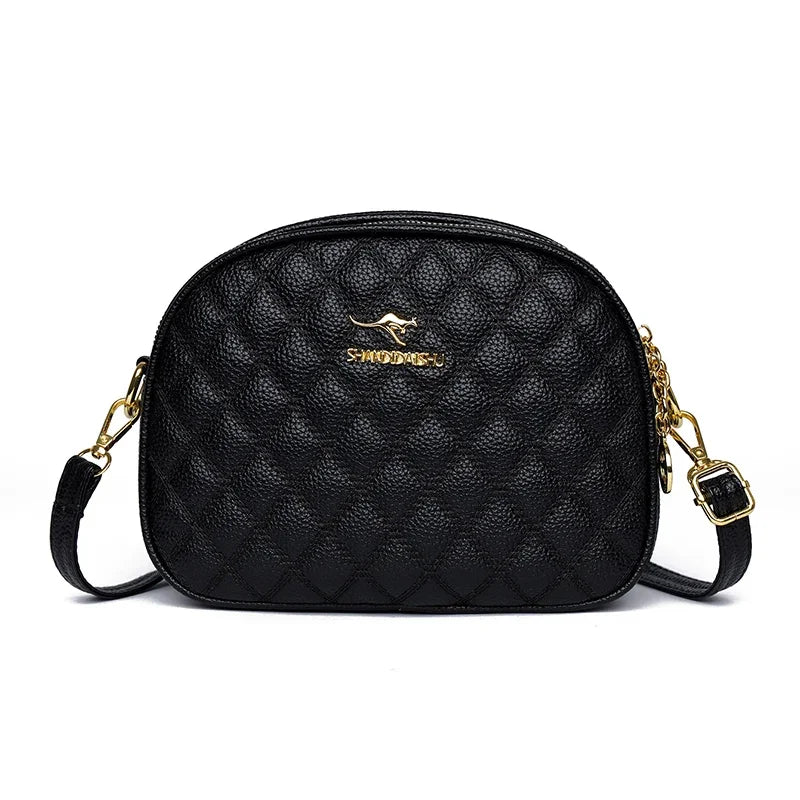 Elegant Triple-Zip Handbag – Croc-Texture PU Leather Crossbody Bag