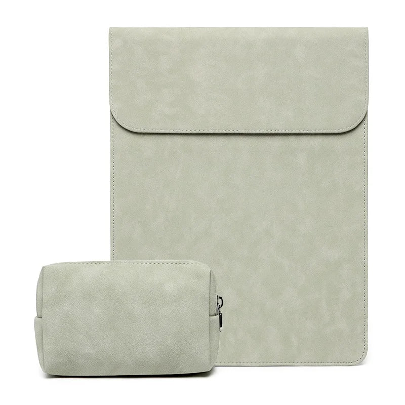 Matte Vegan Leather Laptop Sleeve Case for MacBook Air M1 M2 13 14 15.6 16 & iPad Pro 12.9 11 Inch