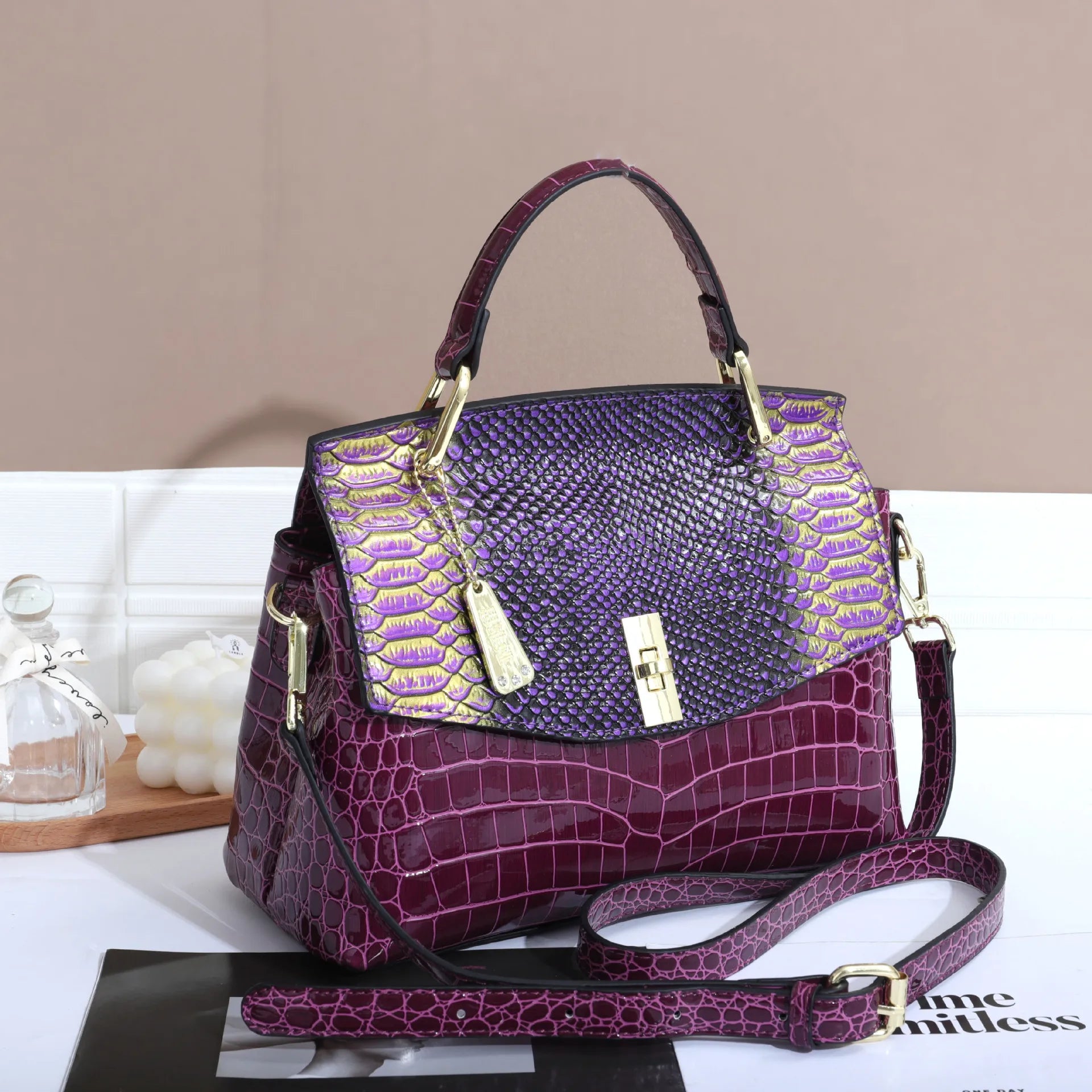 Luxury Patent PU Leather Crocodile Tote