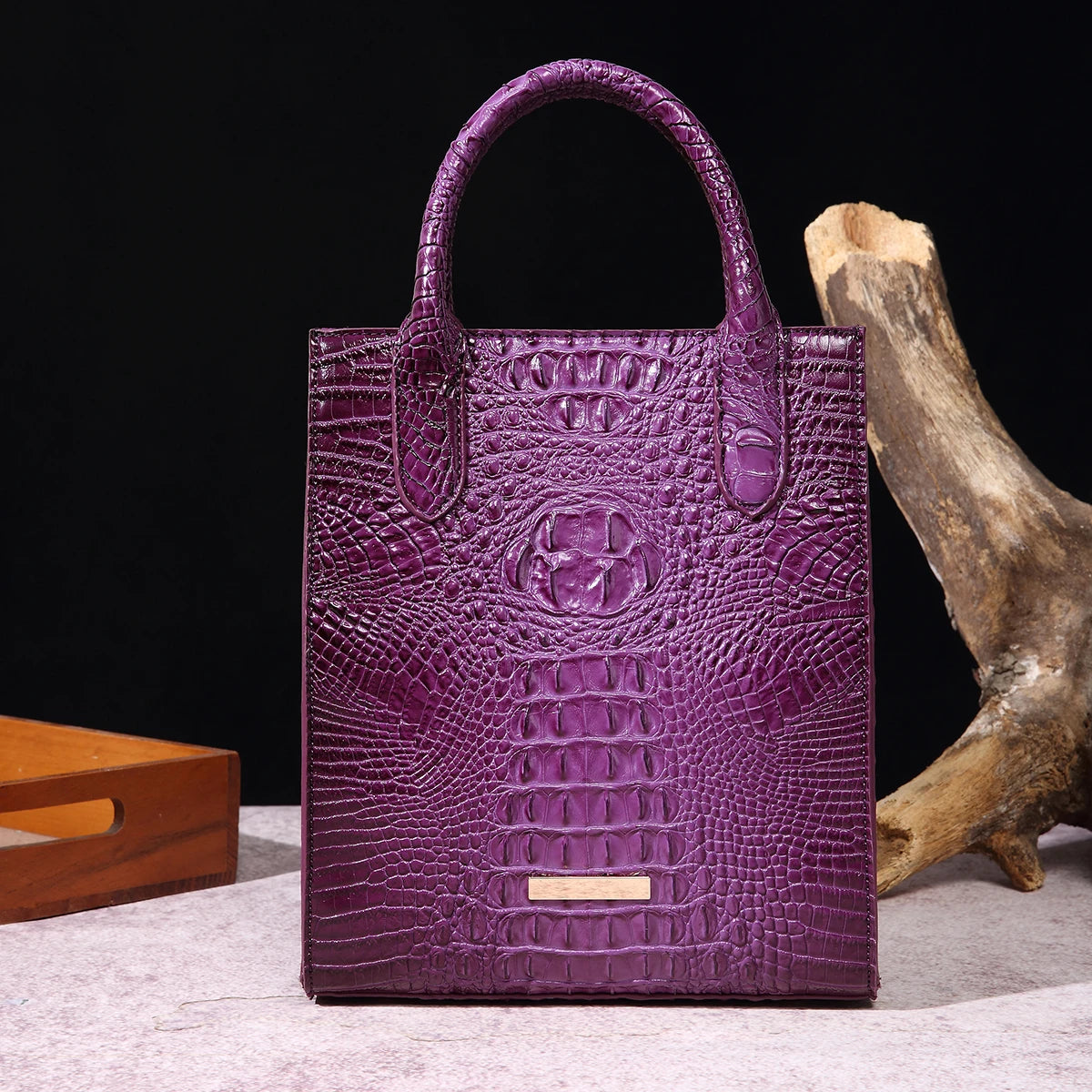 Vintage Crocodile Pattern Tote Bag – Luxury PU Leather Satchel