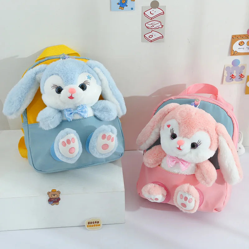Plush 3D Rabbit School Backpack for Kids - Kindergarten Cartoon Bag