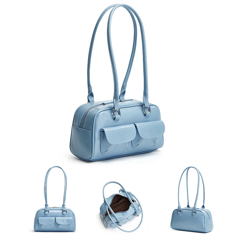 Oil Wax Leather Bowling Bag – Multi-Pocket Handbag