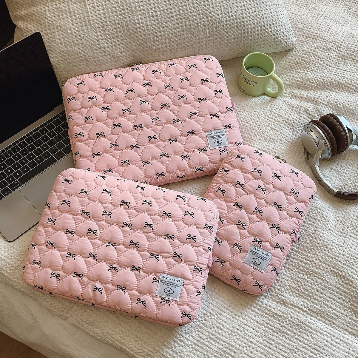 Bow Print Love Embroidery Laptop Bag – Cute Protective Sleeve for 11/14/15 Inch Laptops