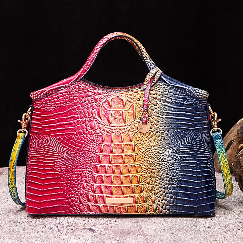 Retro Handbag – Colorful Solid PU Leather Crocodile Pattern Purse