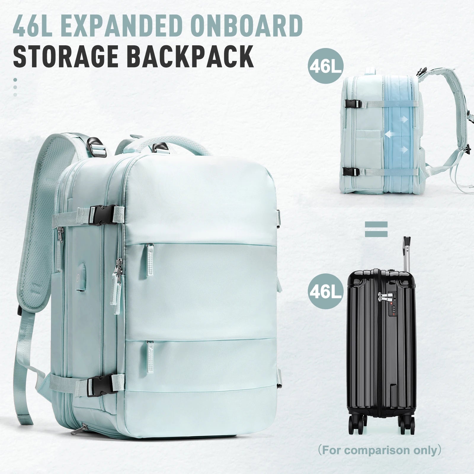 Expandable 46L Cabin Hiking Backpack – Airline Approved Travel Rucksack