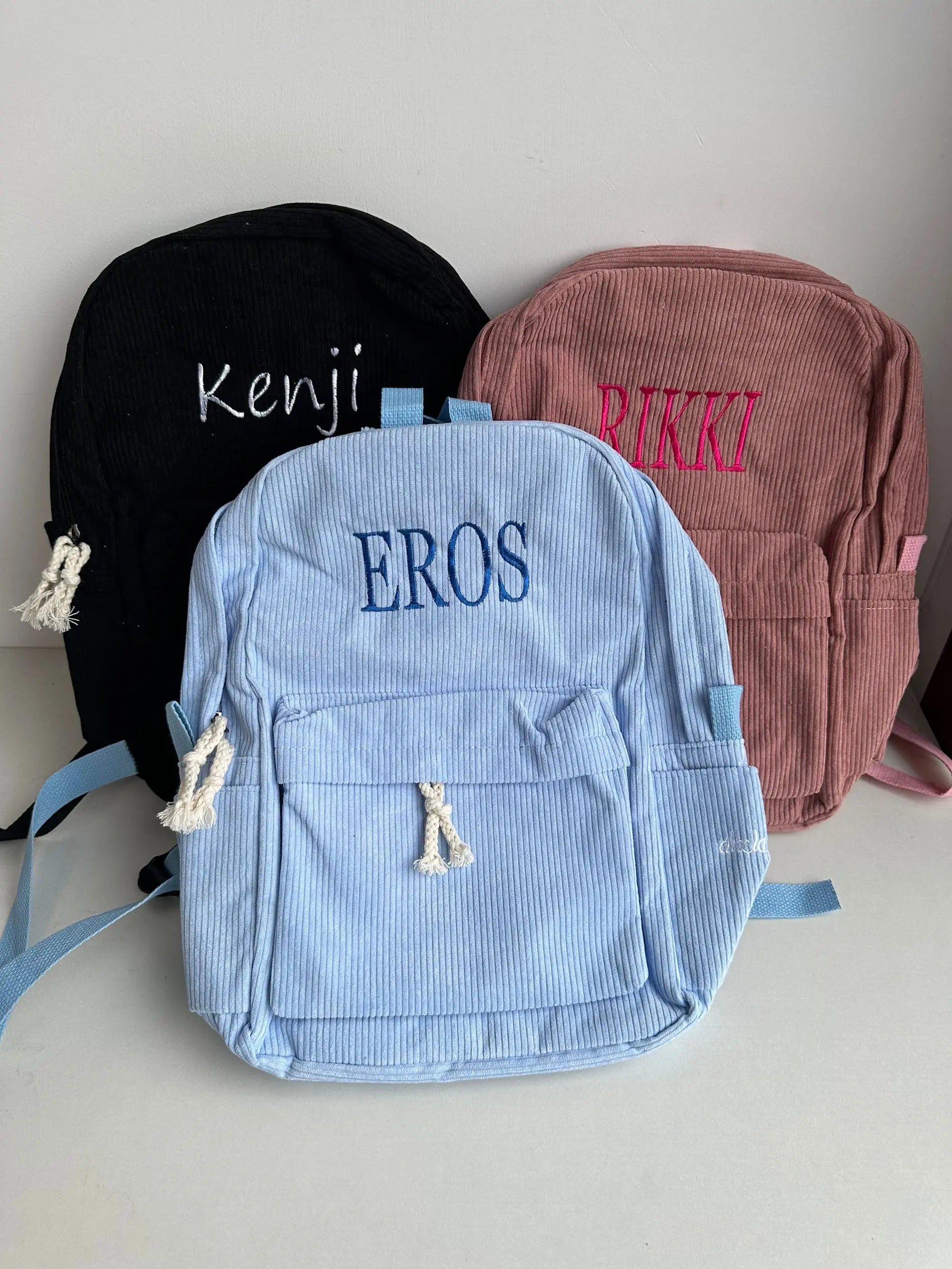 Soft Corduroy Fabric – Personalized Kids School Bag with Embroidery