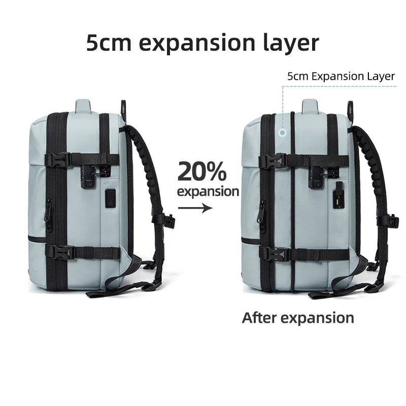 16-Inch Waterproof Travel Laptop Backpack – Vacuum Compression, USB Charging