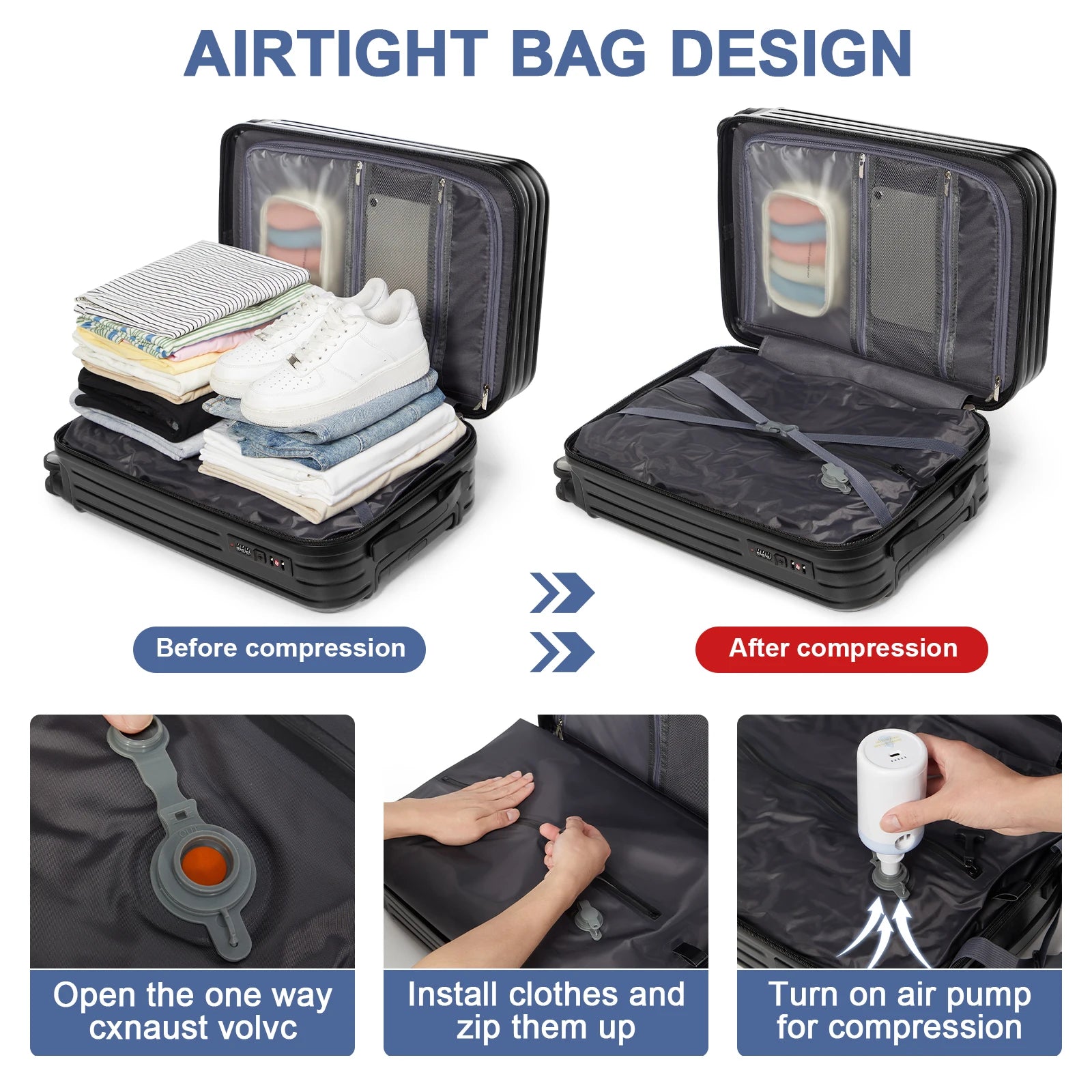 Vacuum Compression Cabin Luggage – Space-Saving Suitcase for Travel