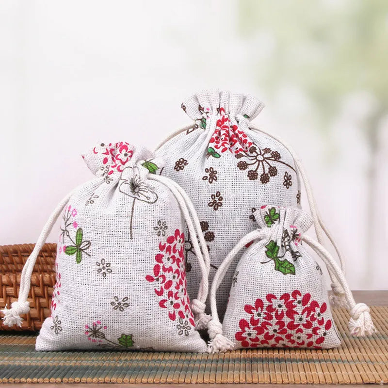 Mini Cartoon Linen  Drawstring Pouches