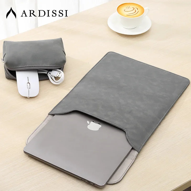 Matte Vegan Leather Laptop Sleeve Case for MacBook Air M1 M2 13 14 15.6 16 & iPad Pro 12.9 11 Inch