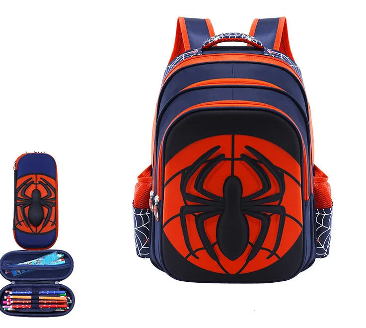 Kids Cartoon Spider Backpack - Durable Primary School Bag Set