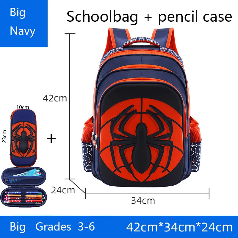 Kids Cartoon Spider Backpack - Durable Primary School Bag Set