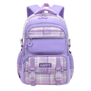 Purple Plaid School Backpack-Waterproof Kids Bag