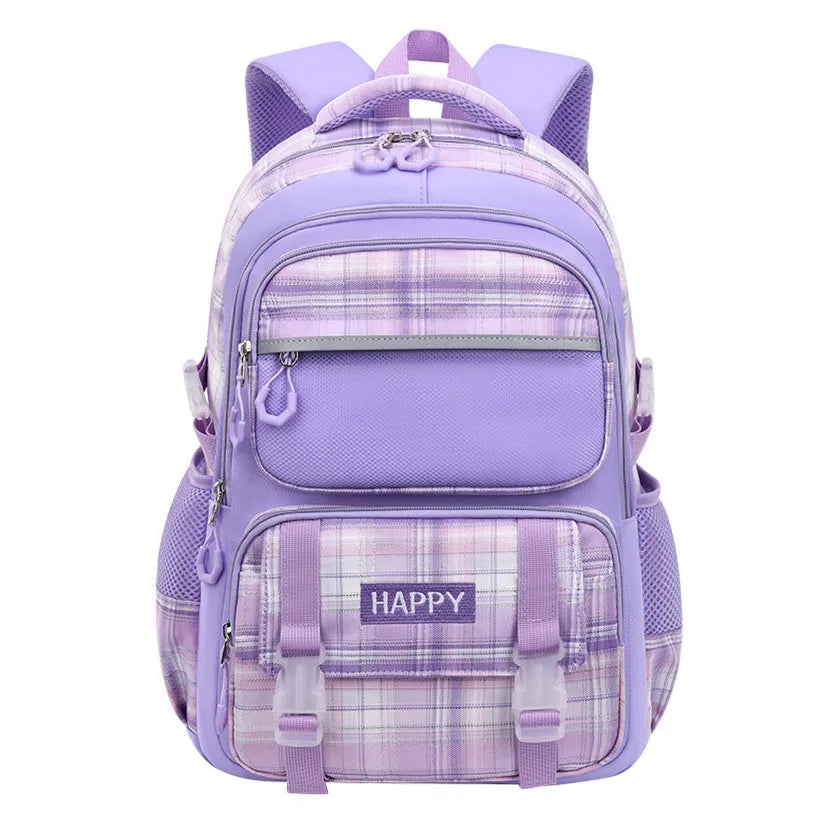 Purple Plaid School Backpack-Waterproof Kids Bag