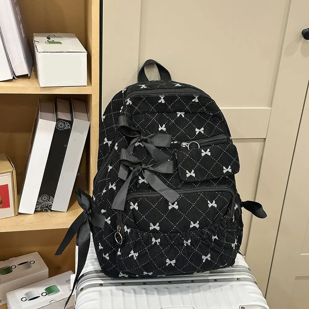 Corduroy Bow School bag  – Versatile Korean Style Backpack
