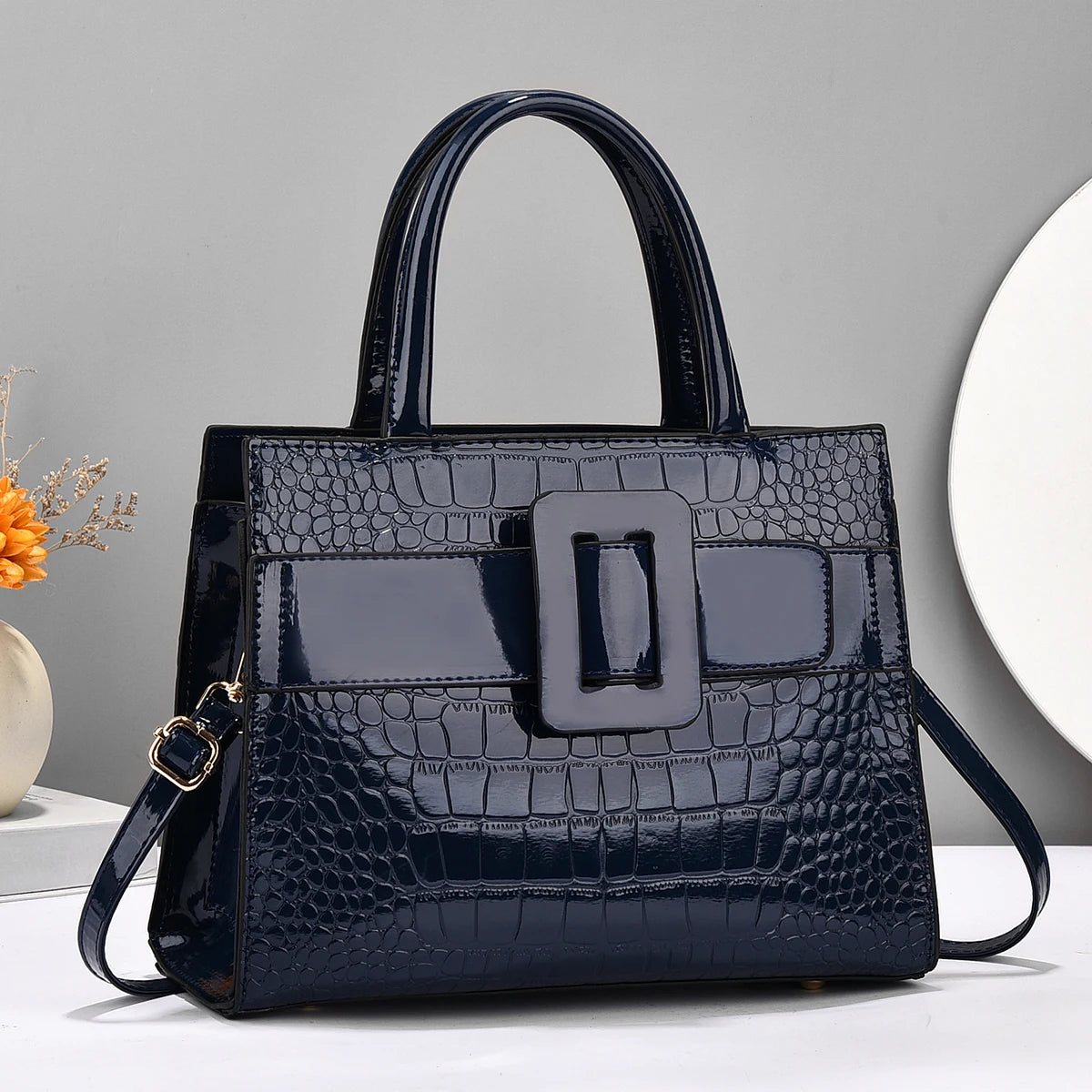 Premium Crocodile Pattern Handbag–Stylish Leather Tote Satchel