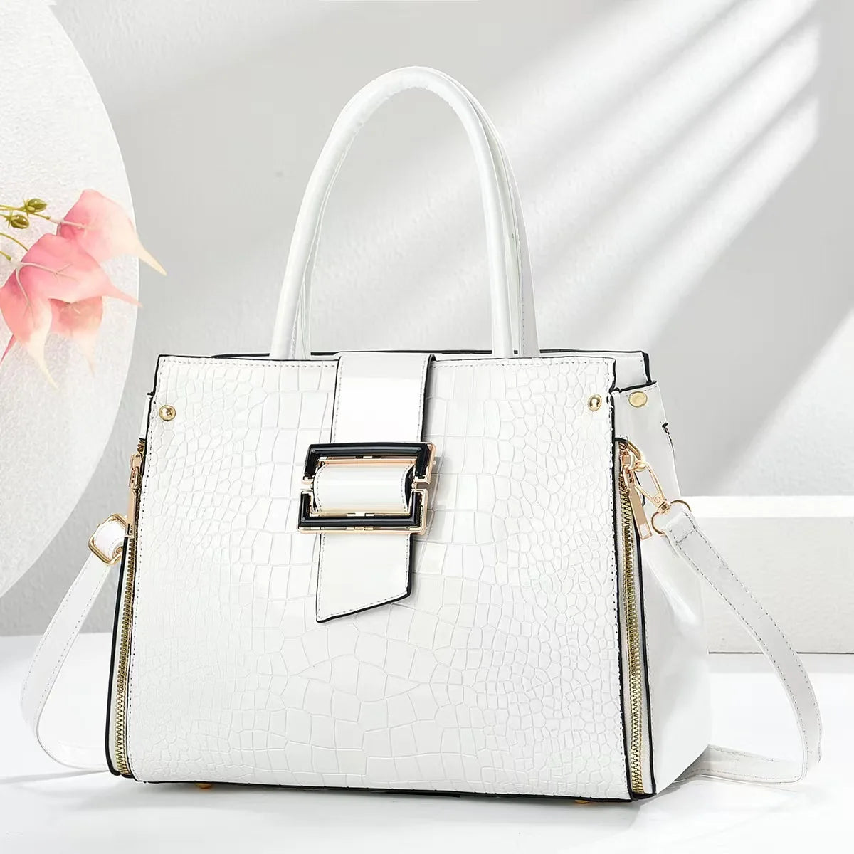 Luxury Top-Handle Handbag – PU Crocodile Pattern Crossbody Bag