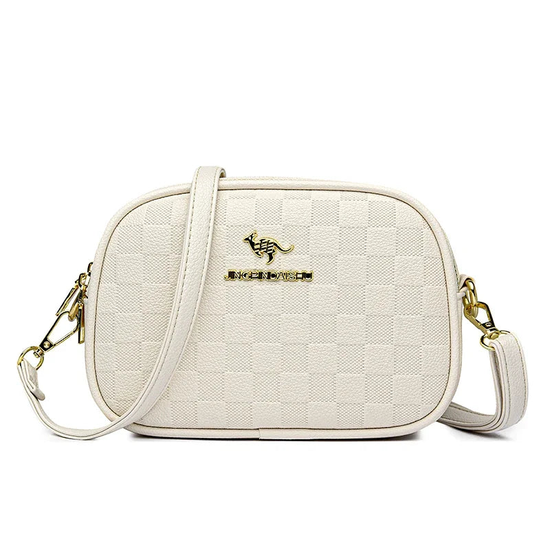 Elegant Triple-Zip Handbag – Croc-Texture PU Leather Crossbody Bag