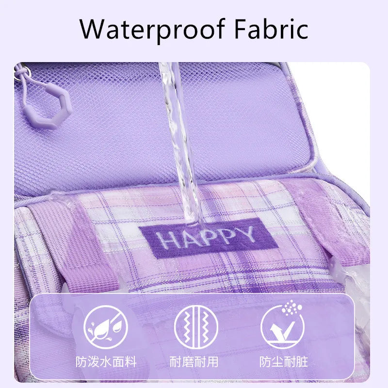 Purple Plaid School Backpack-Waterproof Kids Bag