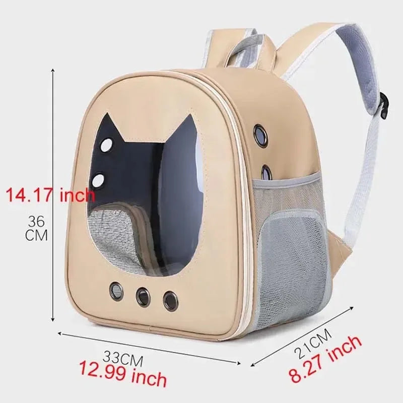PU Portable Cat Carrier Backpack – Transparent Breathable Pet Bag