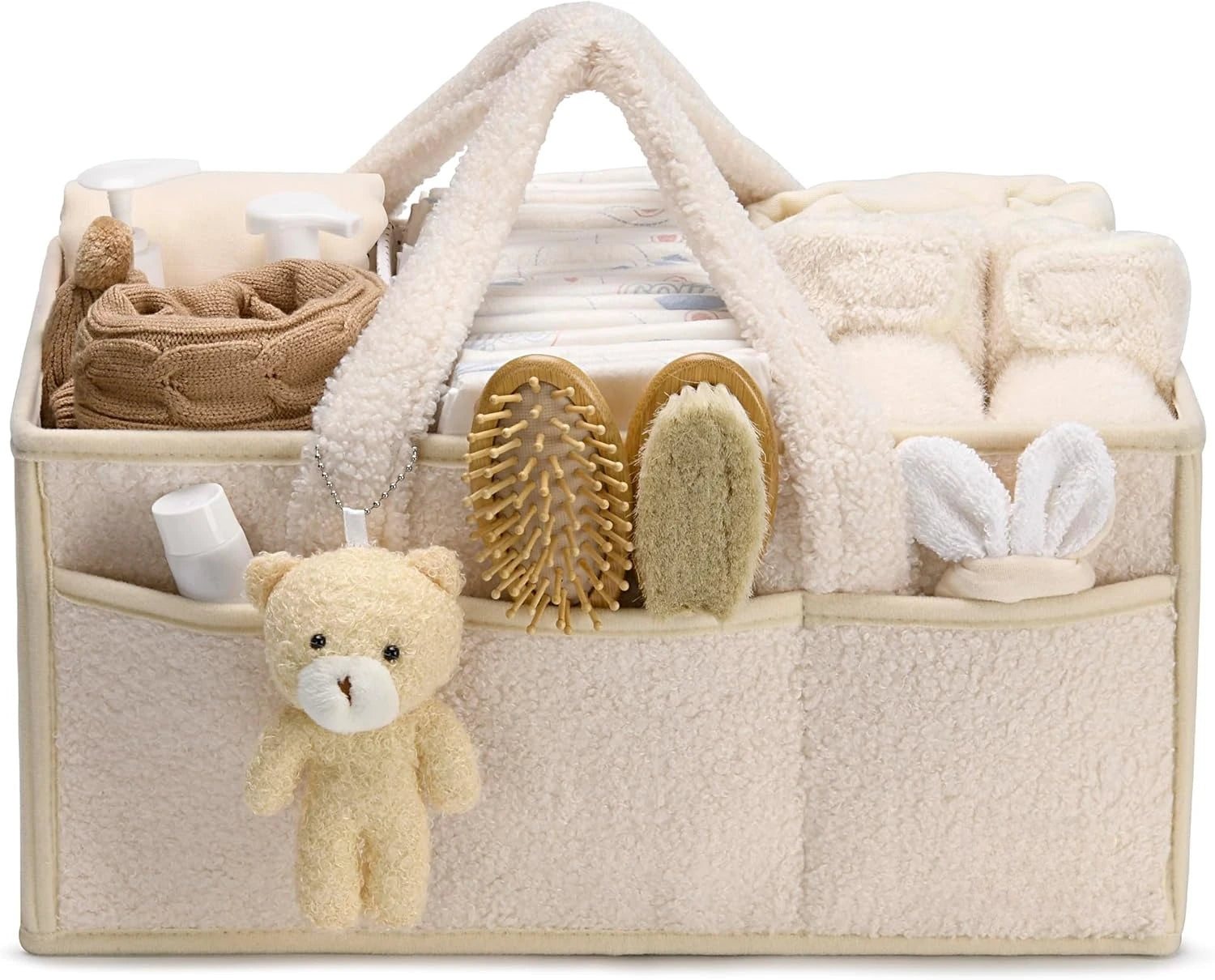 Baby Diaper Caddy Organizer – Plush Teddy Bear Diaper Storage Bag