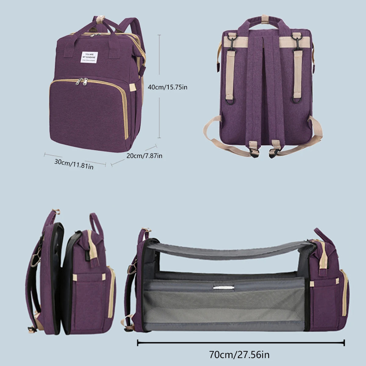 Foldable Baby Crib Backpack – Travel Nappy Bag with Insulated Compartments