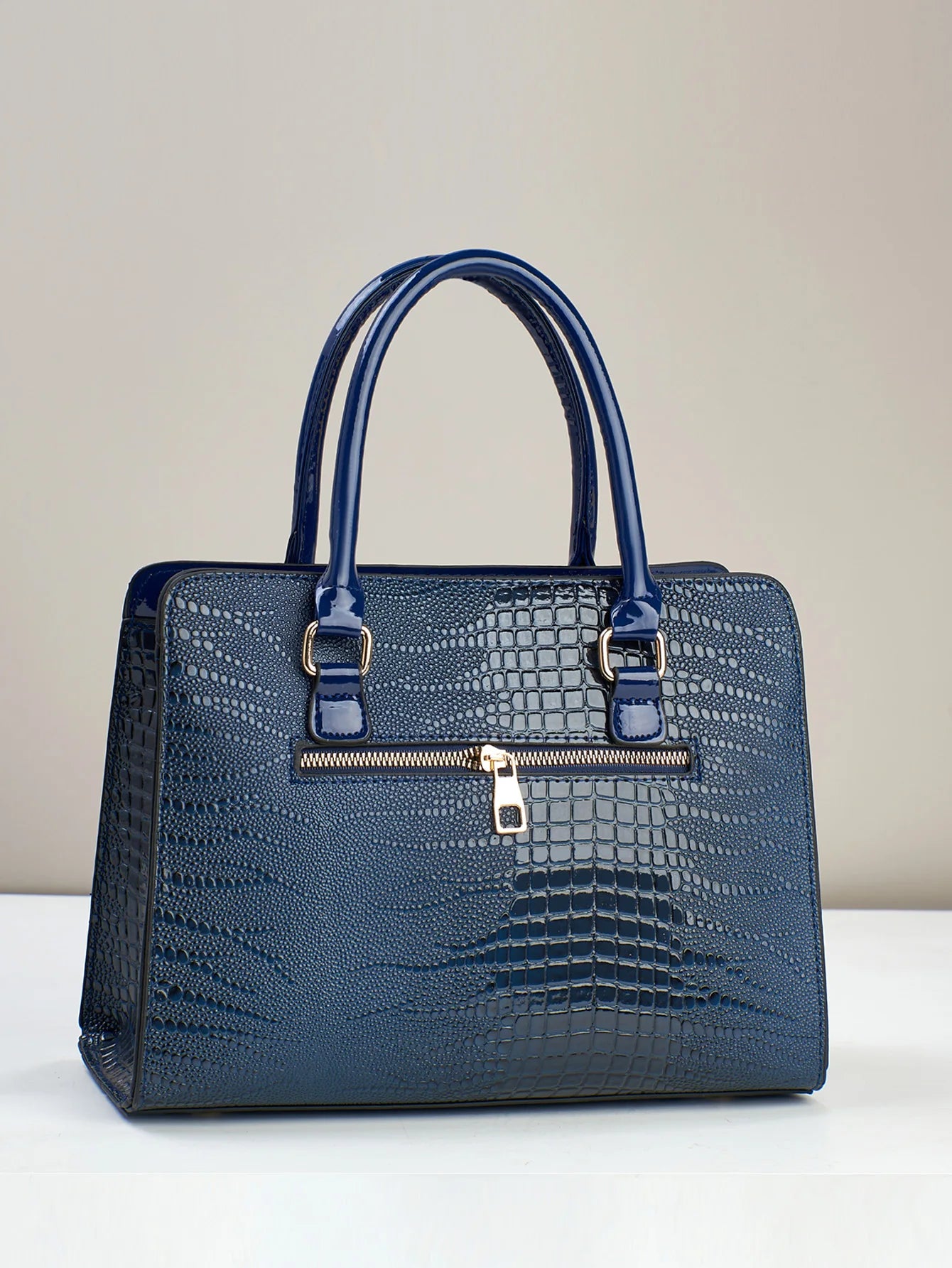 Fashion Glossy Satchel Purse Crocodile Pattern Handbag