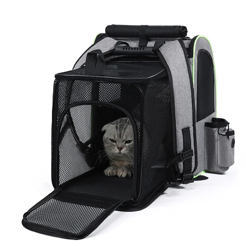 Expandable Cat Carrier Backpack with Shade Cover – Breathable Mesh Pet Travel Backpack