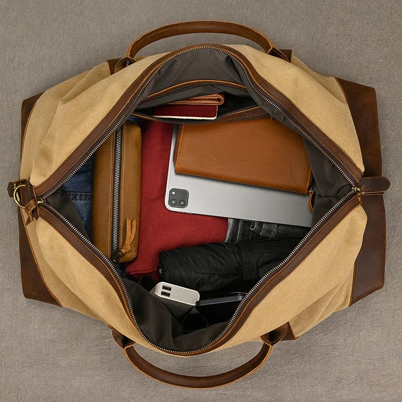 Rugged Canvas Travel Duffel Bag – Stylish Large Duffel with Leather